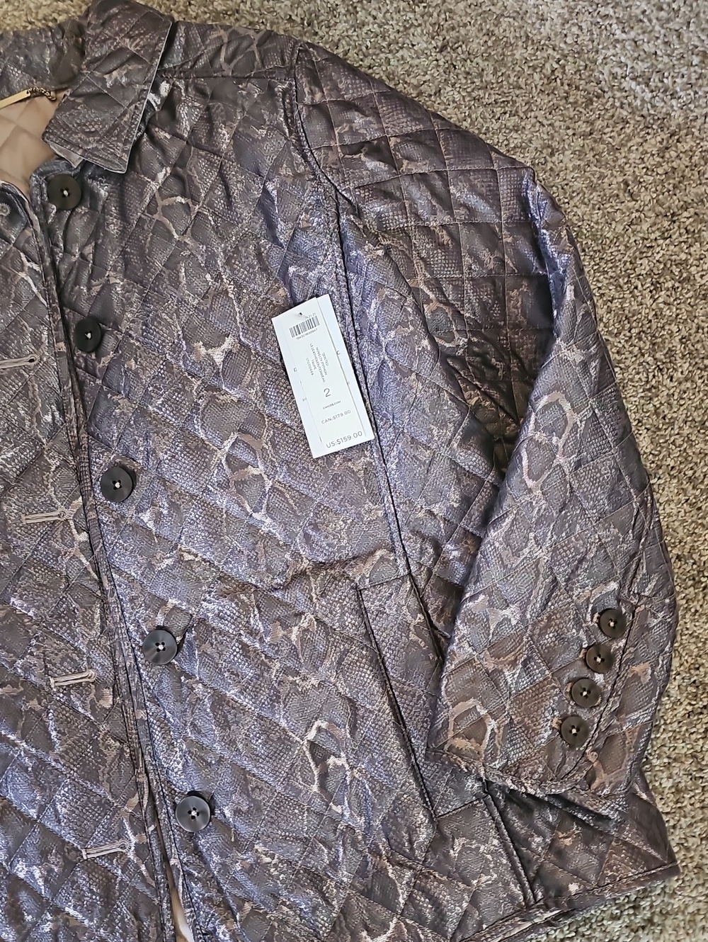 NWT Chico's Women's Quilted Metallic Python Snake Print Jacket - Picture 4 of 13